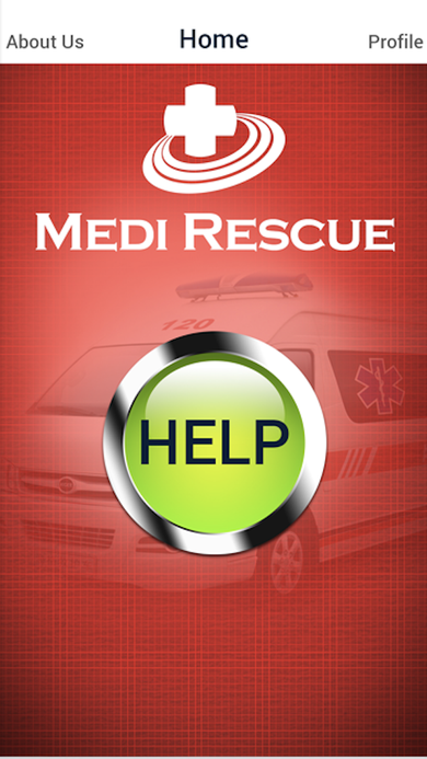 Home screen with the large green HELP button used to trigger an emergency alert.