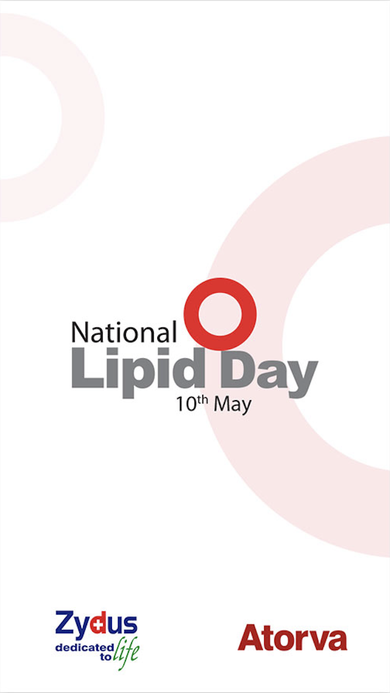 National Lipid Day campaign intro screen with the red ring logo mark, event date, and Zydus and Atorva brand lockups.