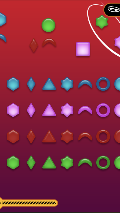 Shapes-themed gameplay board showing rows of colorful matching tiles and the live coin counter.