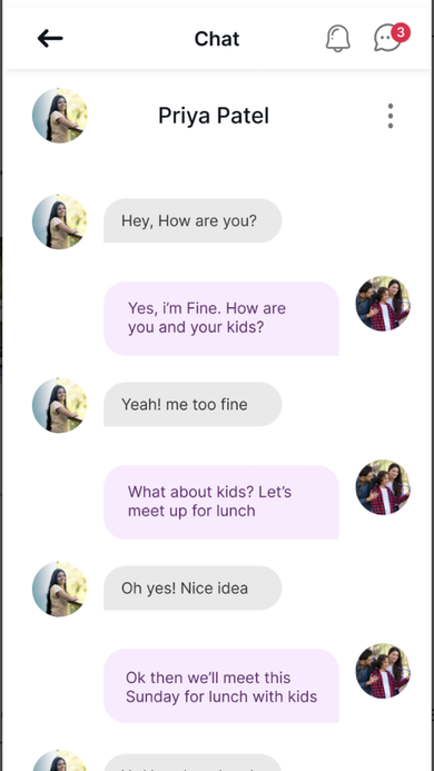 Direct chat conversation between two parents coordinating a lunch playdate.